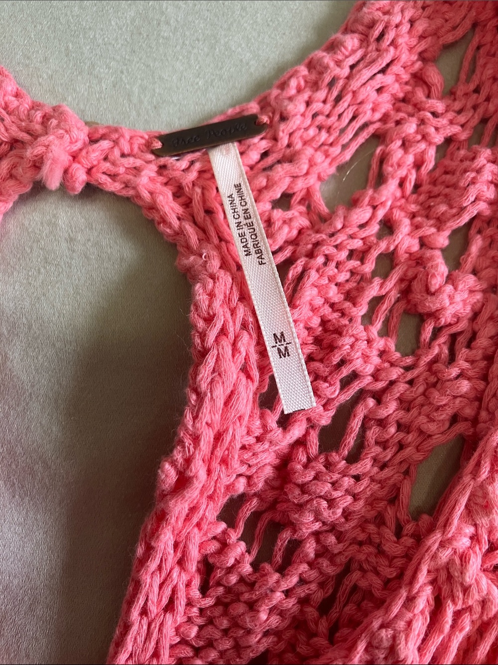 Free People Coral Pink Crochet Palm Tree Tank - Picture 3 of 7
